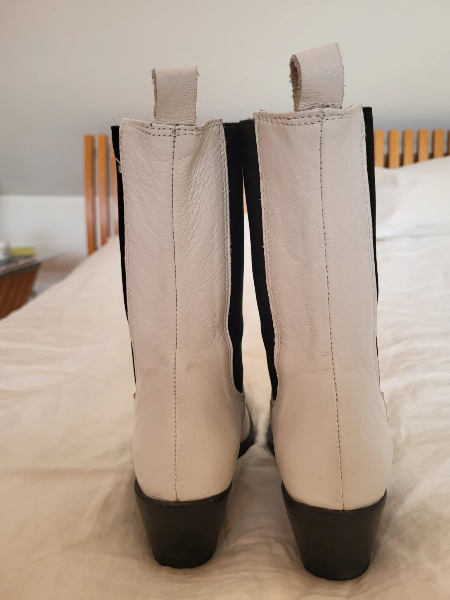 Image for L’intervalle White Leather Square Toe Chelsea Boots Size 36 Made in Spain
