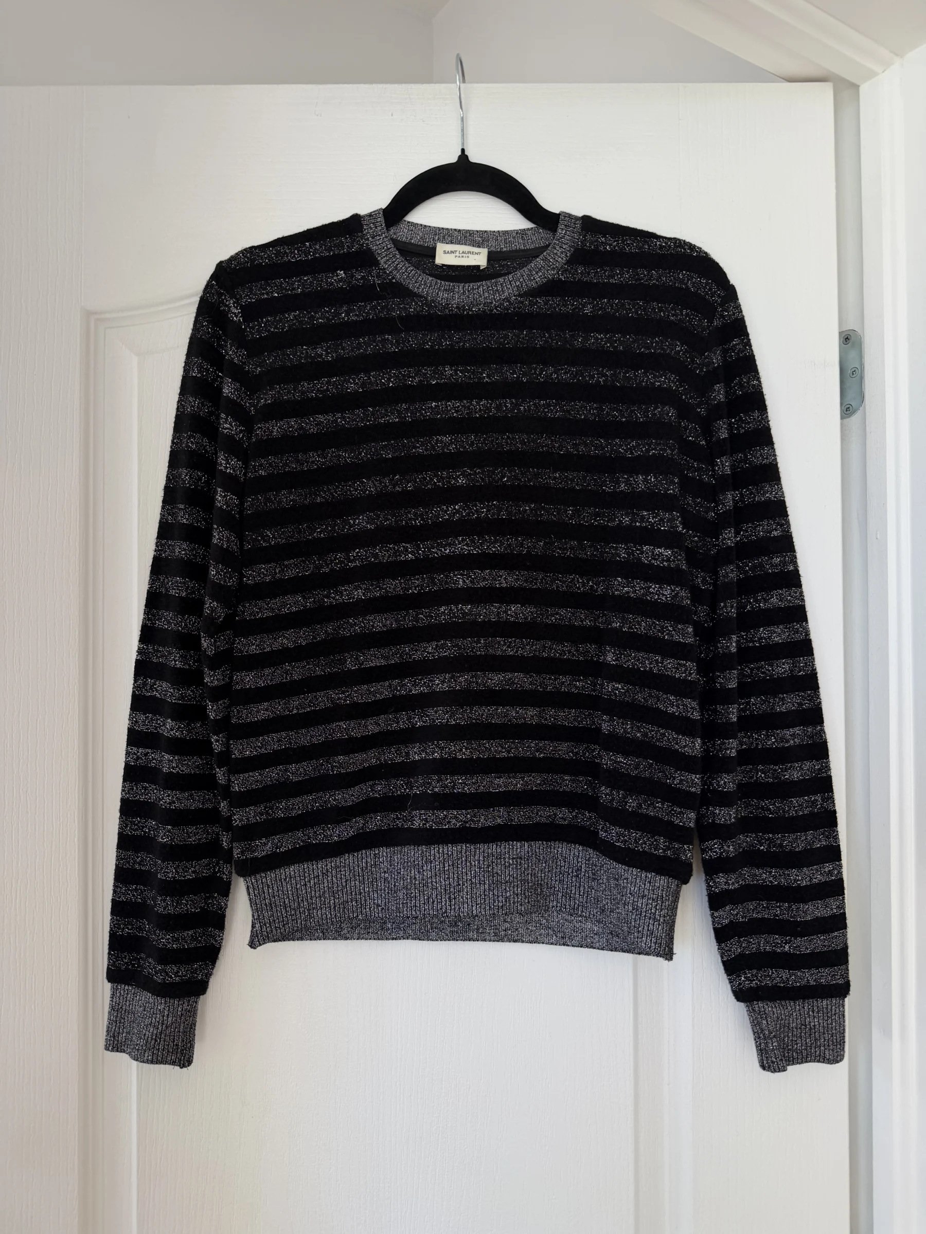 Saint Laurent Paris jumper, size XS, black and silver stripes Saint Laurent (YSL) seconde main