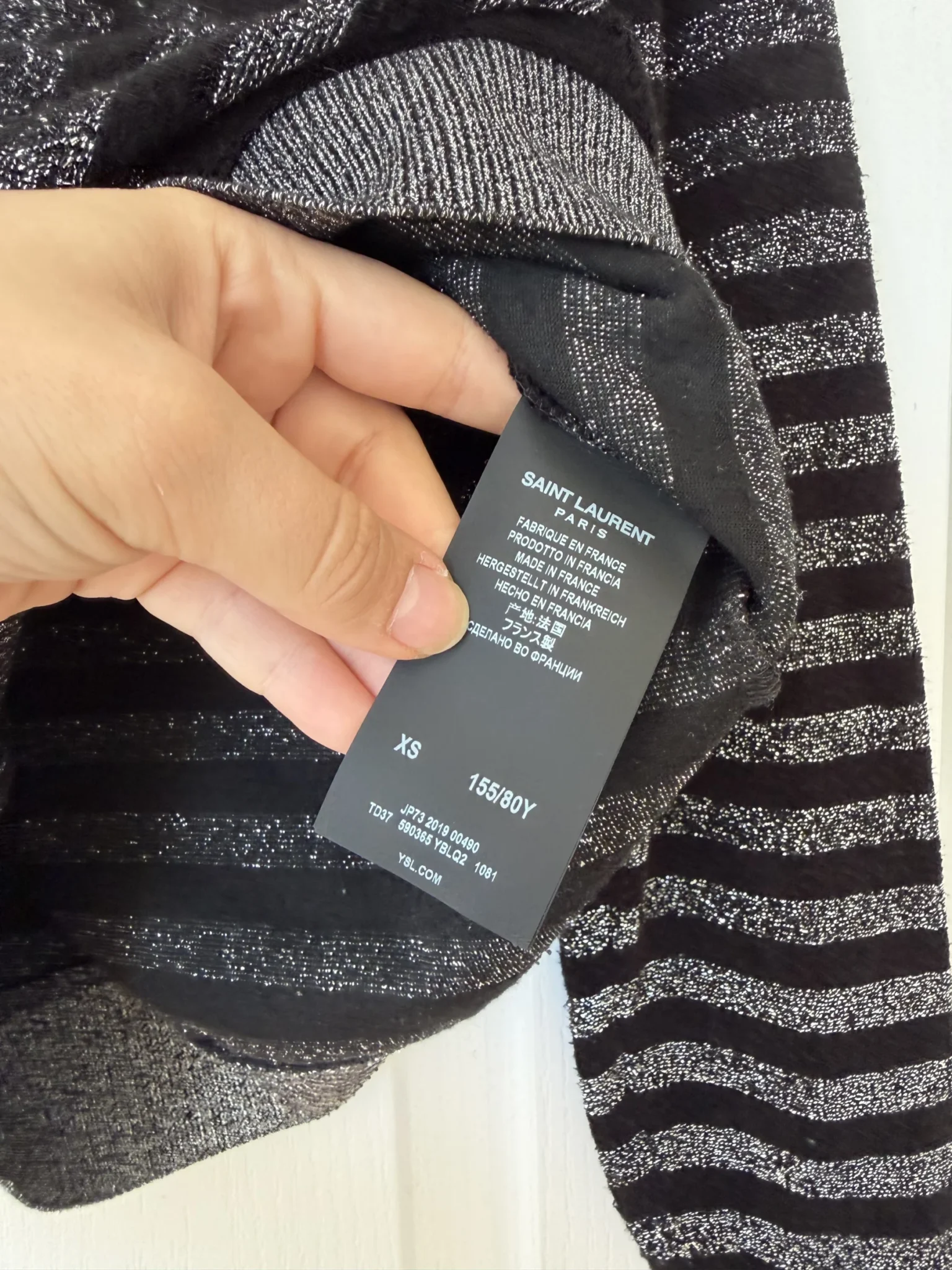 Image for Pull Saint Laurent Paris taille XS rayé noir et argenté