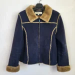 Featured thumbnail for Vintage Point Zero Nicole Benisti Faux Suede Navy Coat Jacket with faux shearling lining