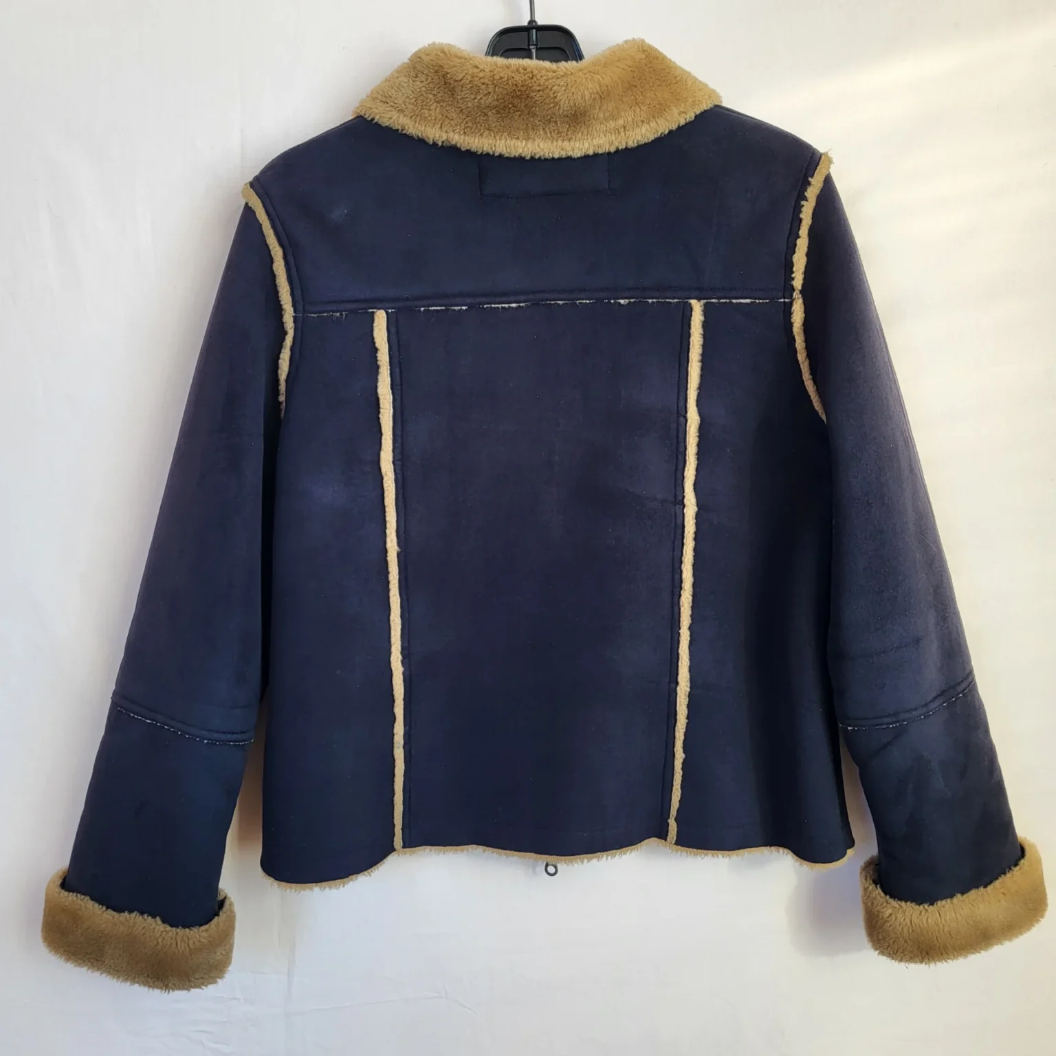 Image for Vintage Point Zero Nicole Benisti Faux Suede Navy Coat Jacket with faux shearling lining