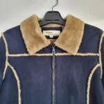 Thumbnail for Vintage Point Zero Nicole Benisti Faux Suede Navy Coat Jacket with faux shearling lining