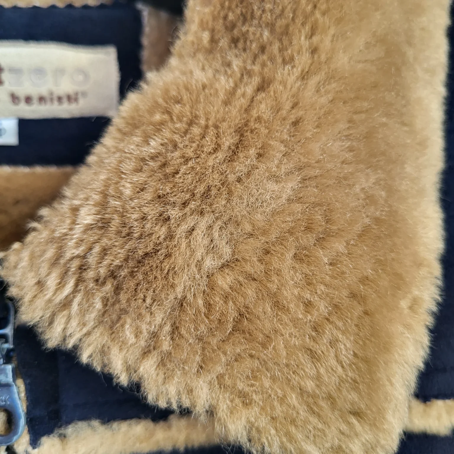 Image for Vintage Point Zero Nicole Benisti Faux Suede Navy Coat Jacket with faux shearling lining
