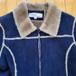 Thumbnail for Vintage Point Zero Nicole Benisti Faux Suede Navy Coat Jacket with faux shearling lining
