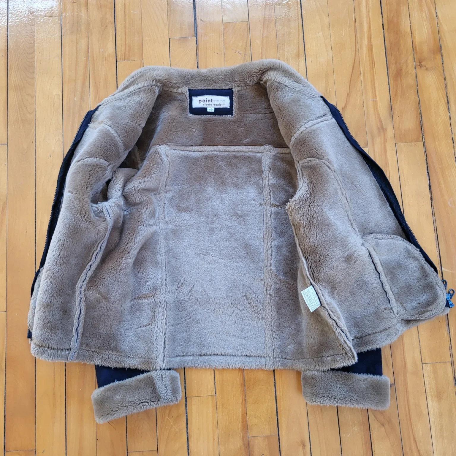 Image for Vintage Point Zero Nicole Benisti Faux Suede Navy Coat Jacket with faux shearling lining