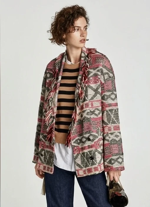 Zara oversized coat/jacket with a South-West-inspired pattern and fringing Zara seconde main