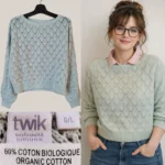 Thumbnail for Chandail en tricot de coton biologique 😍🌎 Twik Simons, vert menthe, taille L