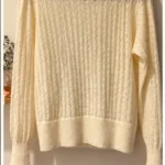 Thumbnail for Soolinen | Cream-coloured openwork knitted cardigan with pearls