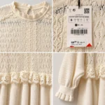 Thumbnail for Zara | Haut crème en maille et dentelle – Taille S
