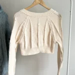 Thumbnail for Cardigan court en tricot torsadé crème Y2K – Style chunky & écourté