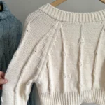 Thumbnail for Cardigan court en tricot torsadé crème Y2K – Style chunky & écourté