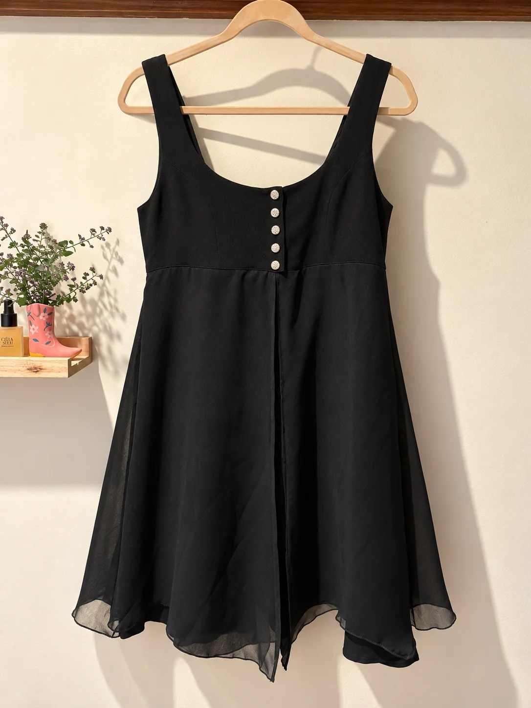Rodier | Flowing black dress with jewelled buttons – Size 38 *Other seconde main