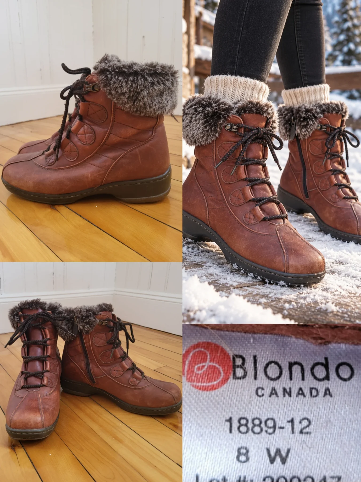Image for Winter Boots Blondo Waterproof AquaProtect, Cognac Brown Leather, Size 8
