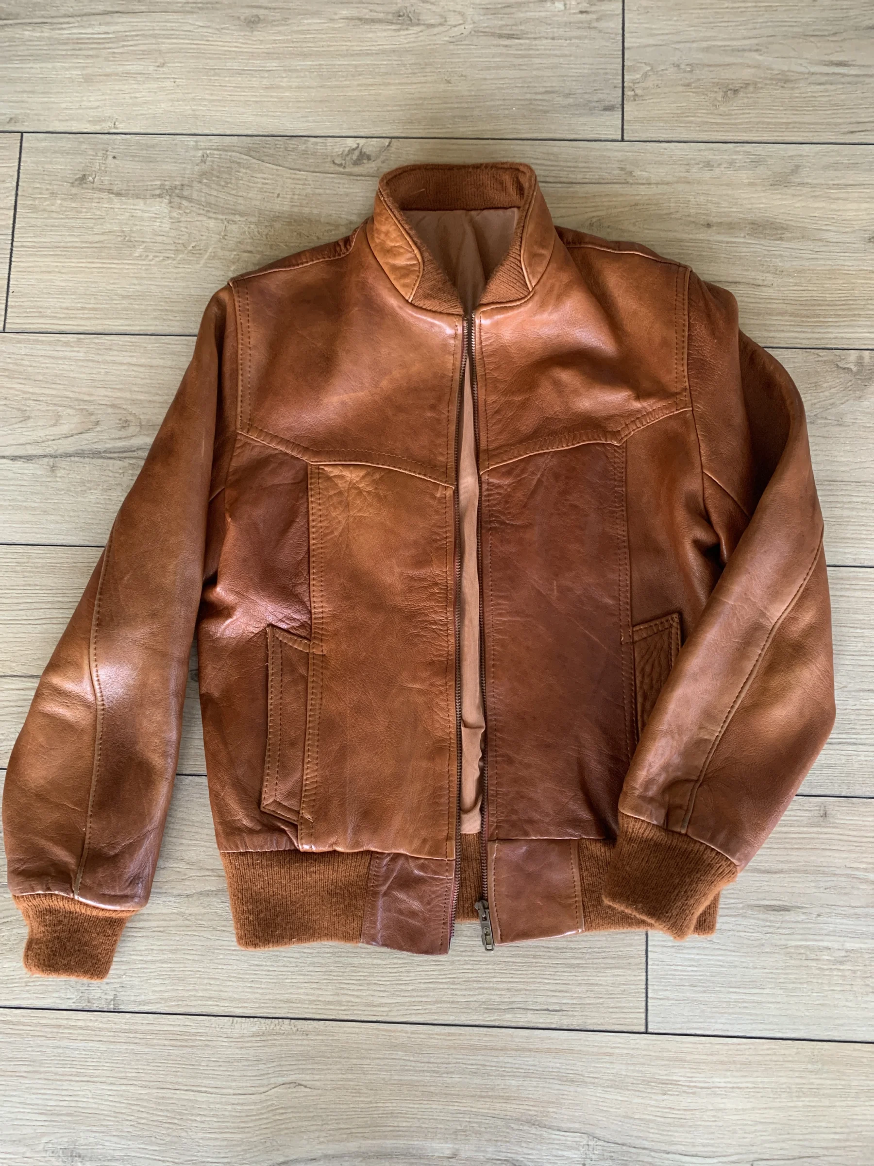 Vintage cognac-coloured leather jacket Vintage seconde main