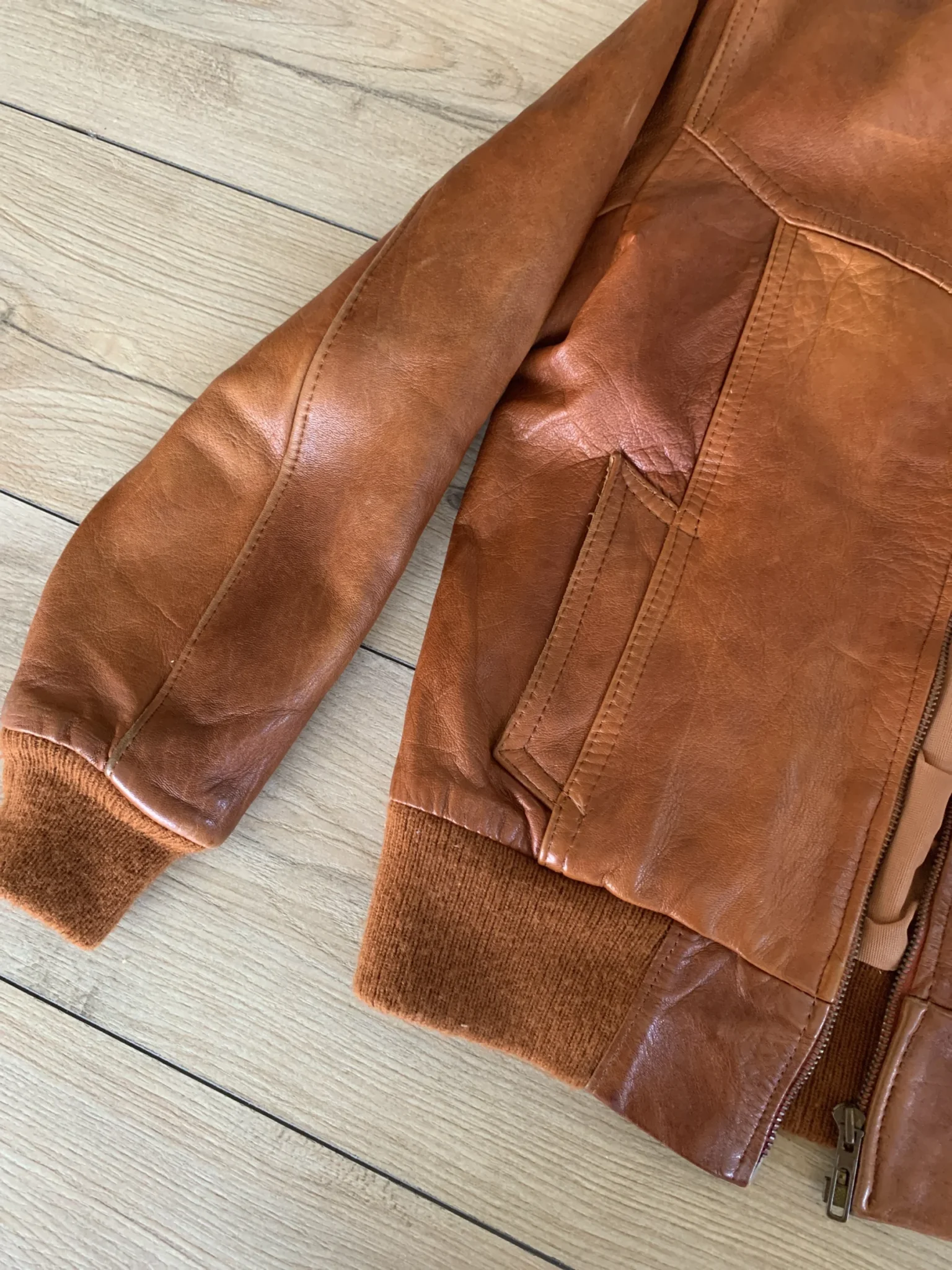 Image for Vintage cognac-coloured leather jacket