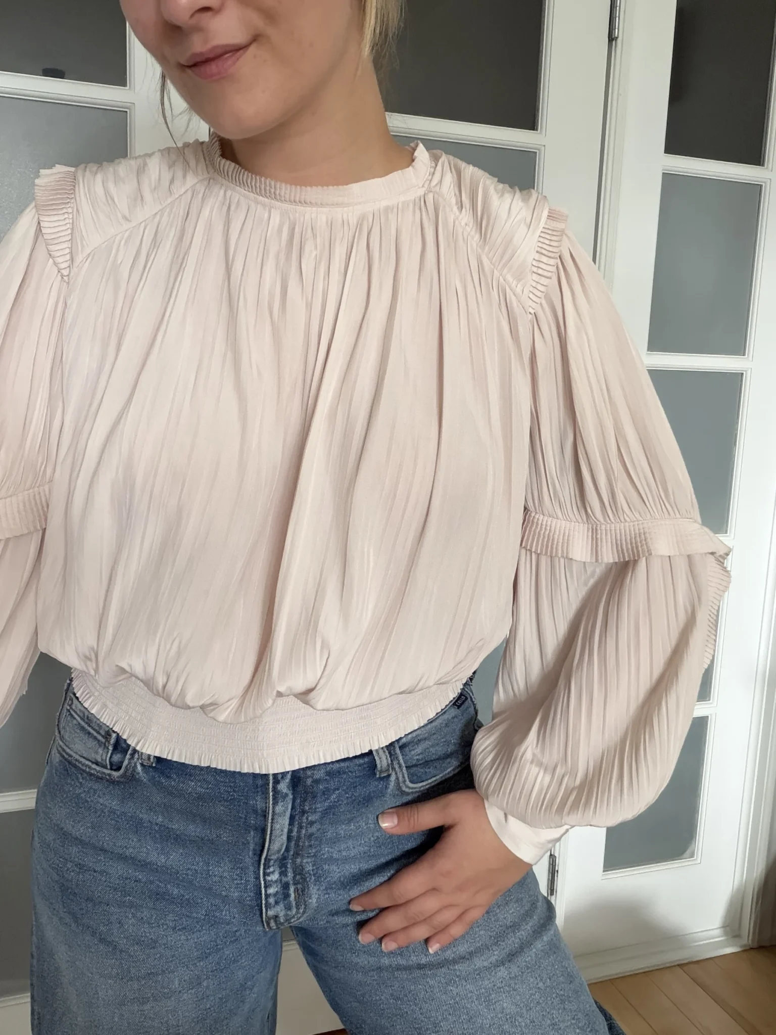 Image for Blouse Joie taille L manches bouffantes rose pale