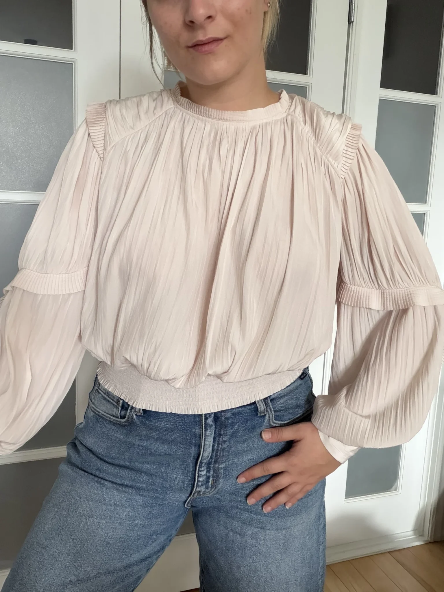 Image for Blouse Joie taille L manches bouffantes rose pale