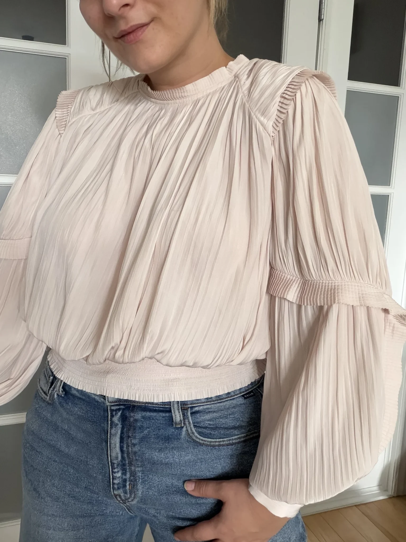 Image for Blouse Joie taille L manches bouffantes rose pale