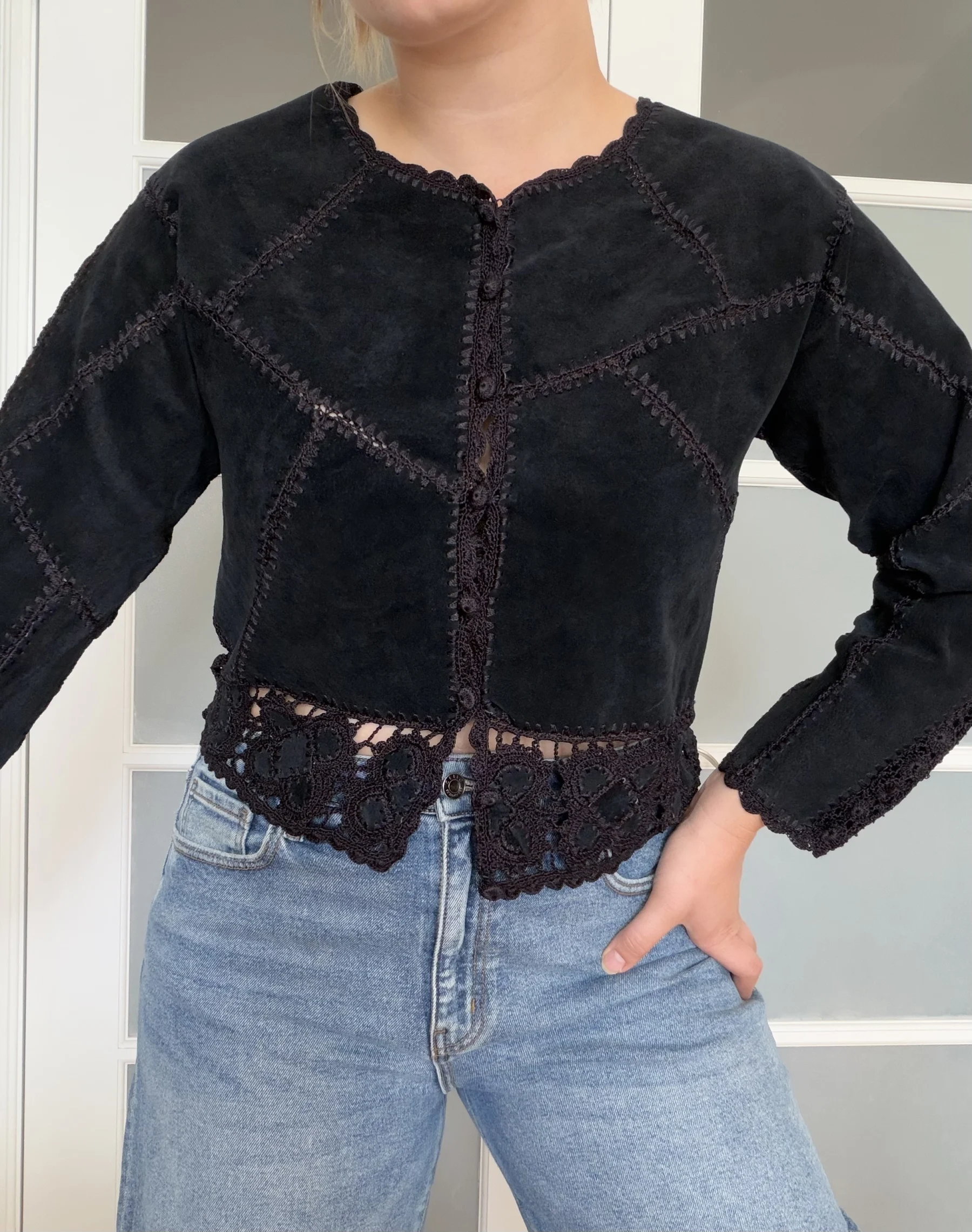 Vintage leather top – Marie Clair, size M, black *Other seconde main