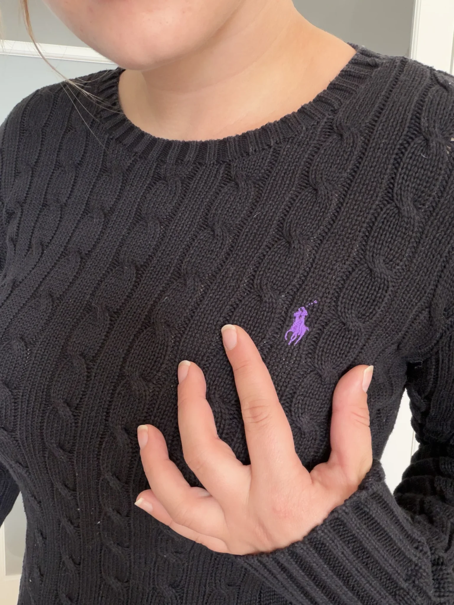 Image for Pull femme Ralph Lauren taille S noir logo violet