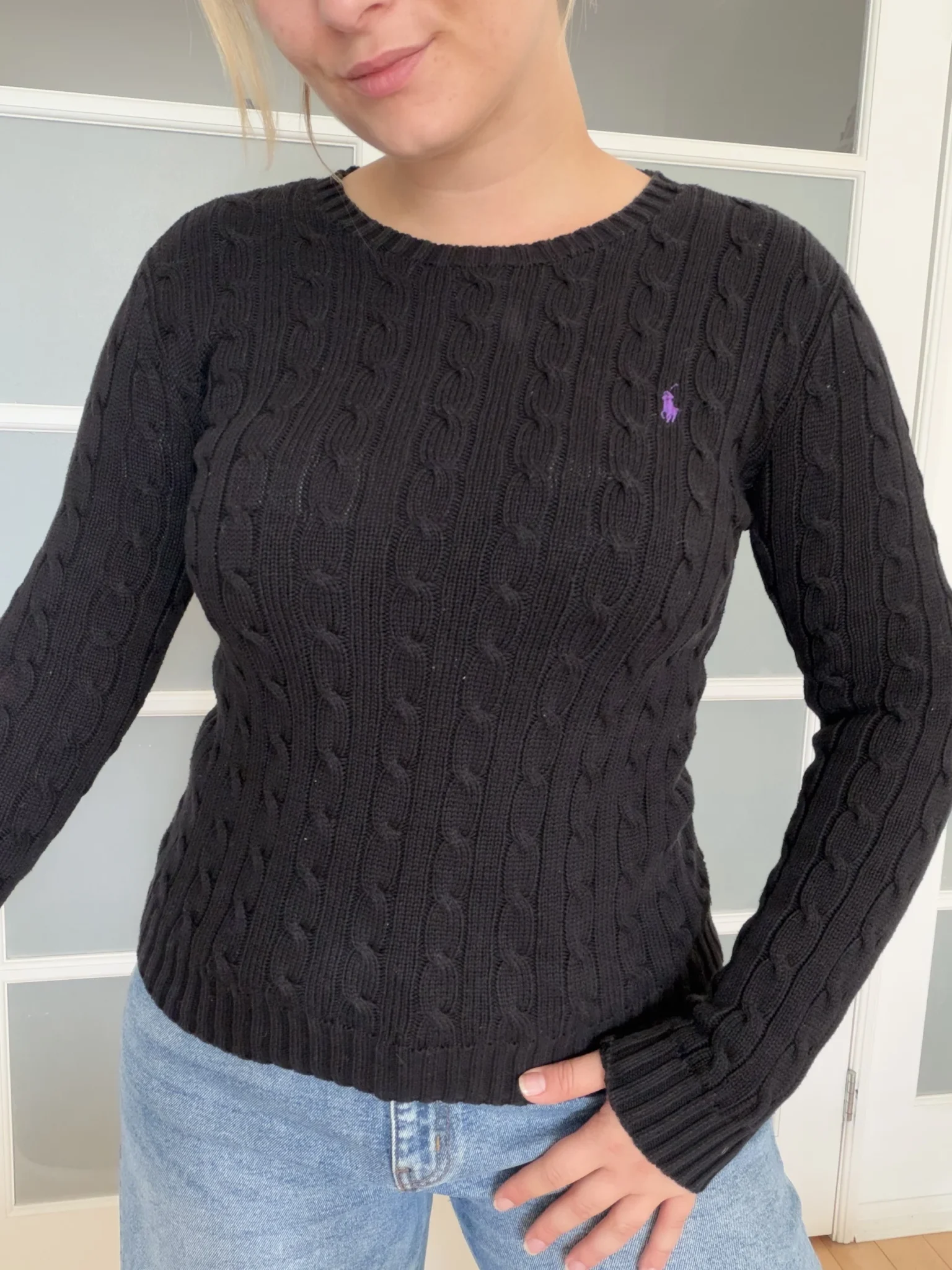 Image for Pull femme Ralph Lauren taille S noir logo violet