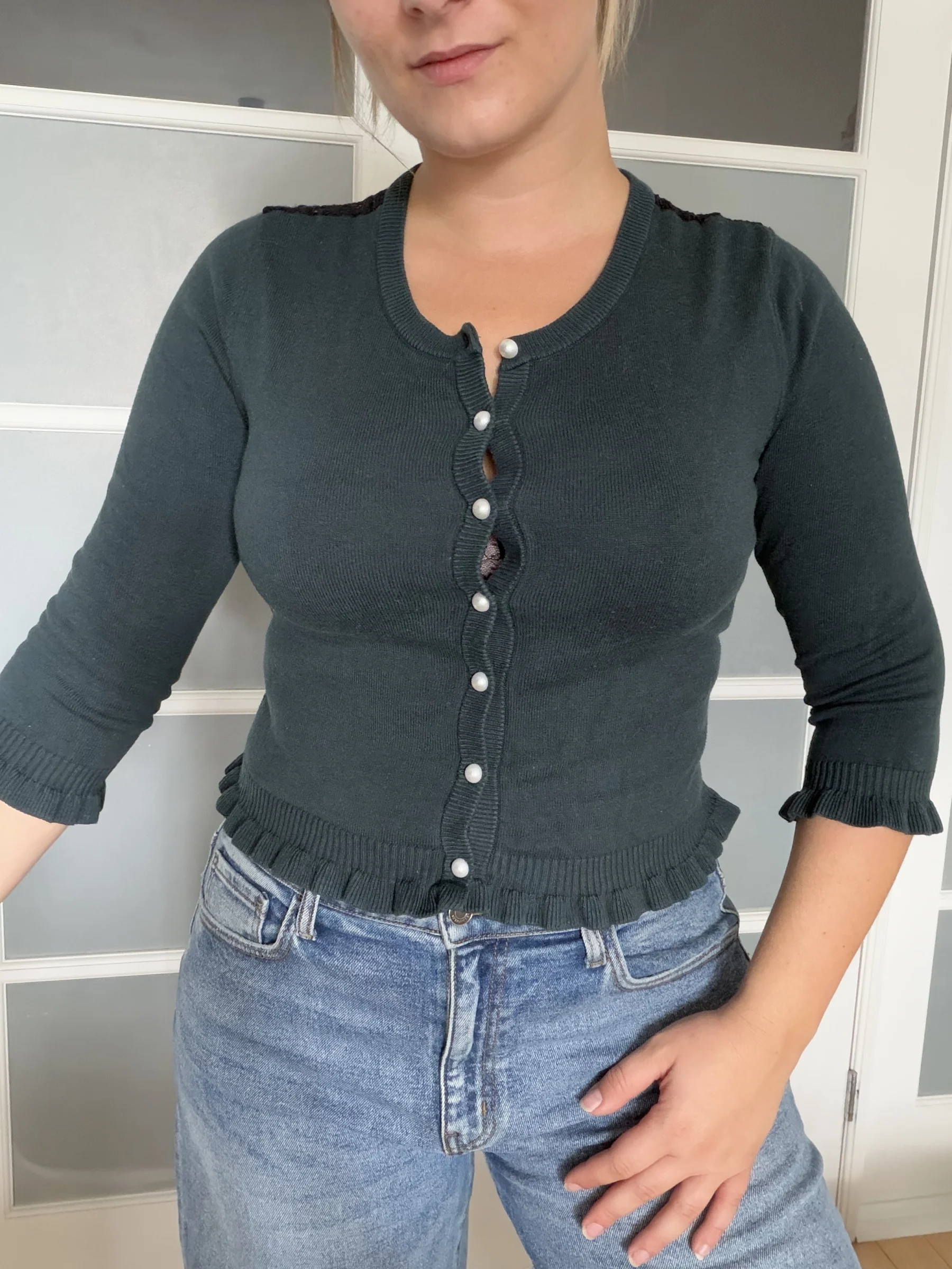 Green and black Karl Lagerfeld cardigan with lace detailing, size M *Other seconde main