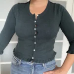 Thumbnail for Cardigan Karl Lagerfeld vert et noir à dentelles taille M
