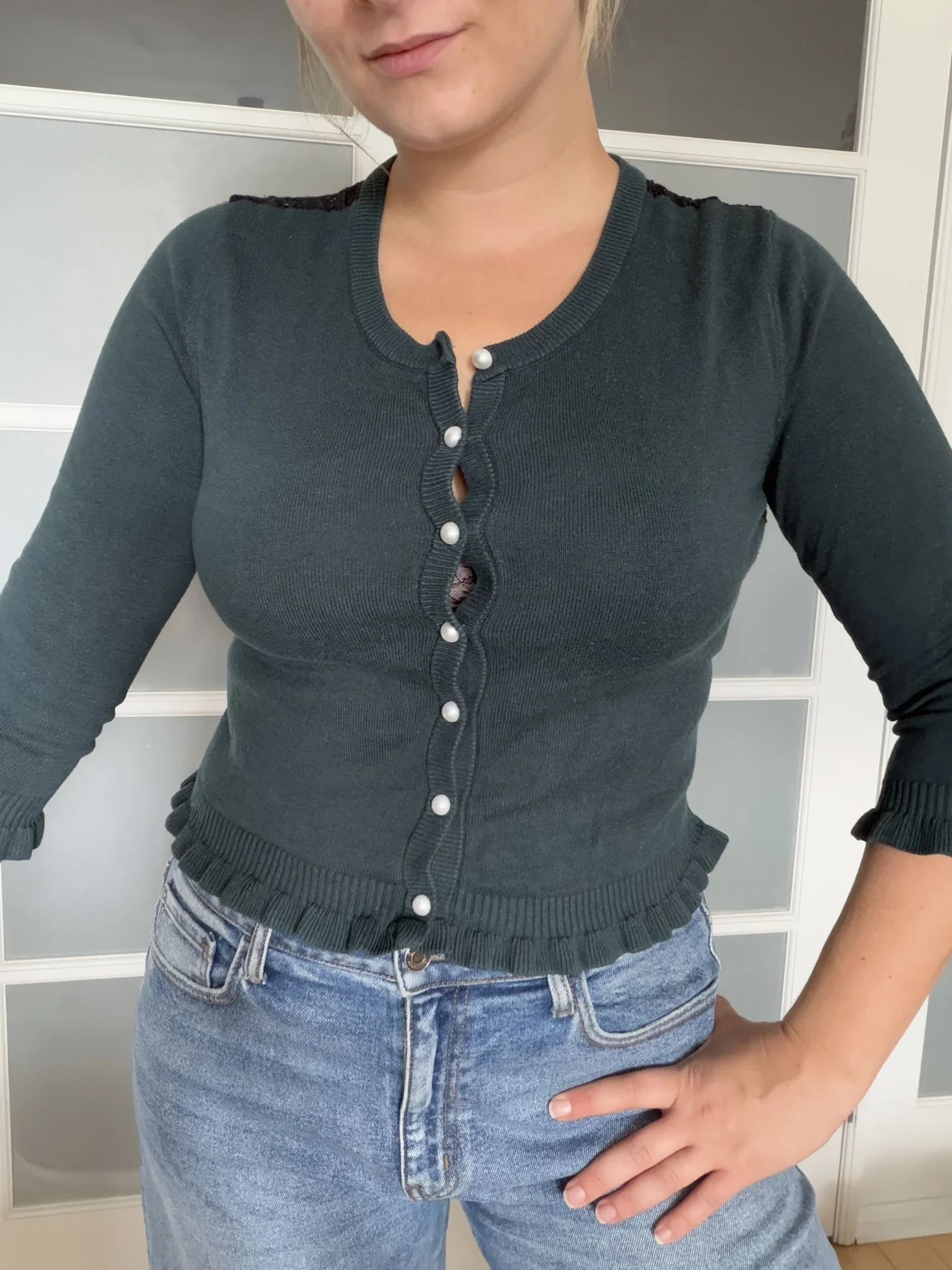 Image for Cardigan Karl Lagerfeld vert et noir à dentelles taille M