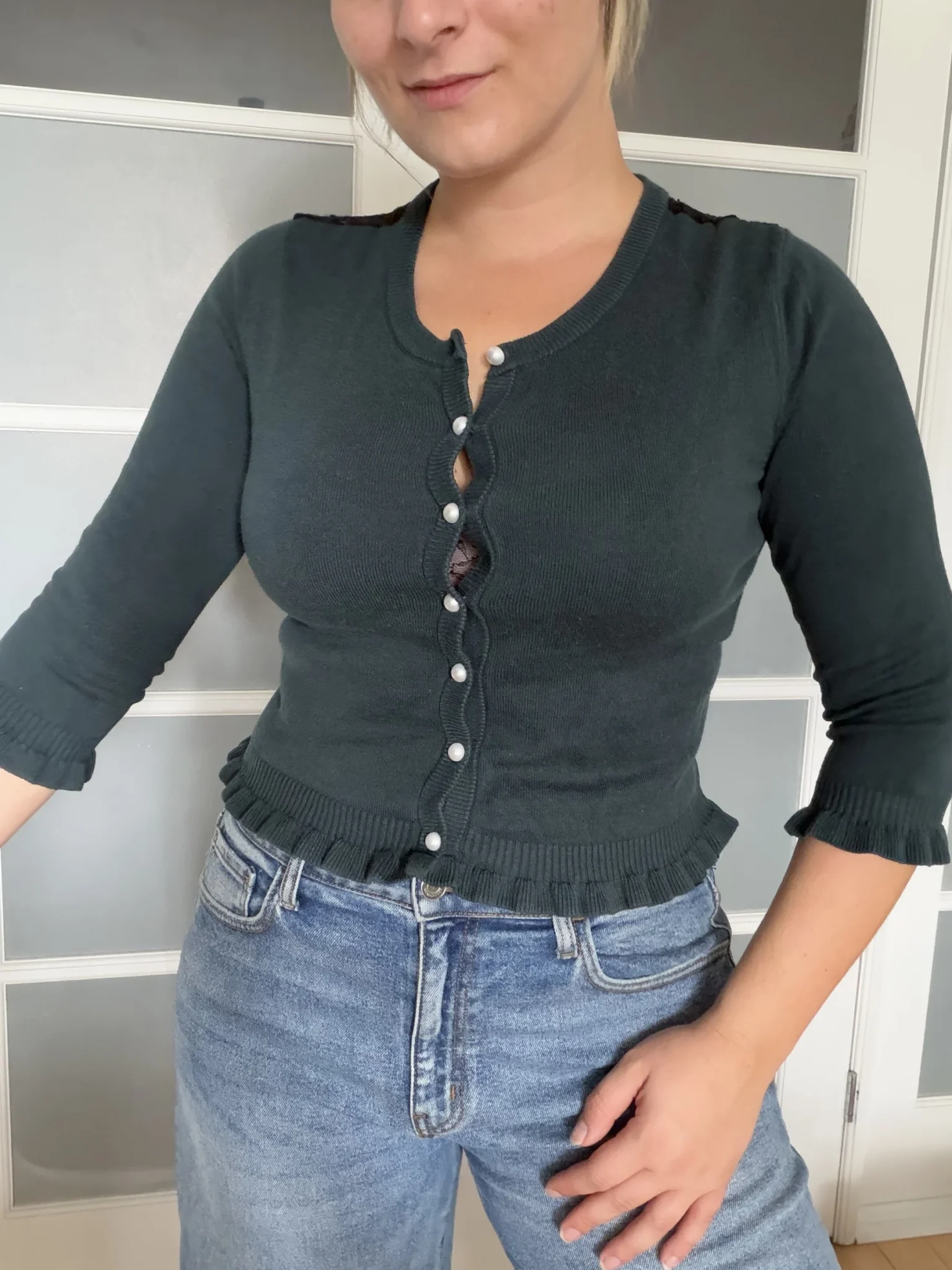 Image for Cardigan Karl Lagerfeld vert et noir à dentelles taille M