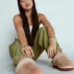 Thumbnail for Roxy mules with pale pink and brown fur, size 40 – 9