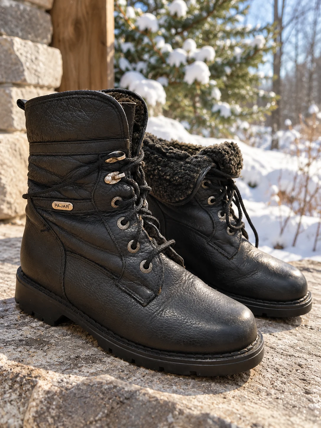 Pajar winter boots black leather Shearling Lined Combat Boots Size 9 Pajar seconde main