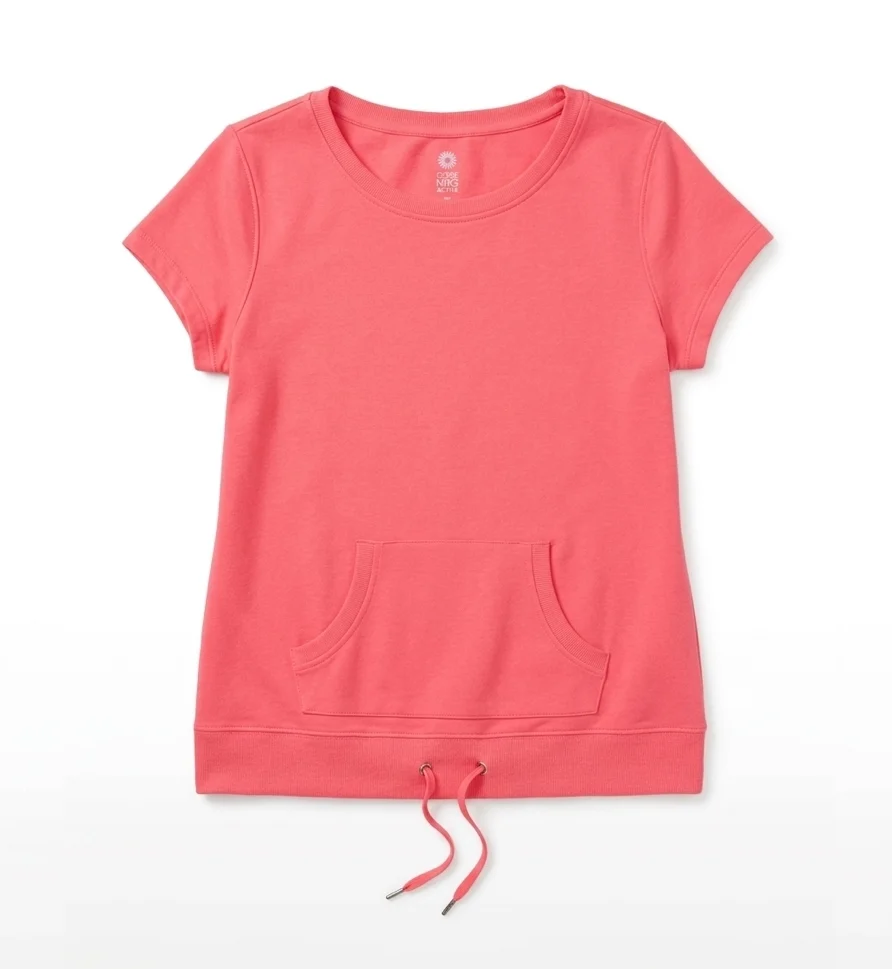 PURE NRG Athletics – Short-sleeved coral top with kangaroo pocket and drawstring – Medium (10) *Other seconde main