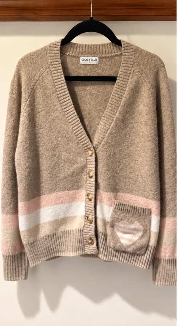 Featured image for COCO Y CLUB cardigan – Beige, powder pink and cream – Size M