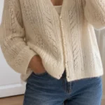 Featured thumbnail for Sézane ecru openwork knitted cardigan – size M