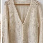 Thumbnail for Sézane ecru openwork knitted cardigan – size M