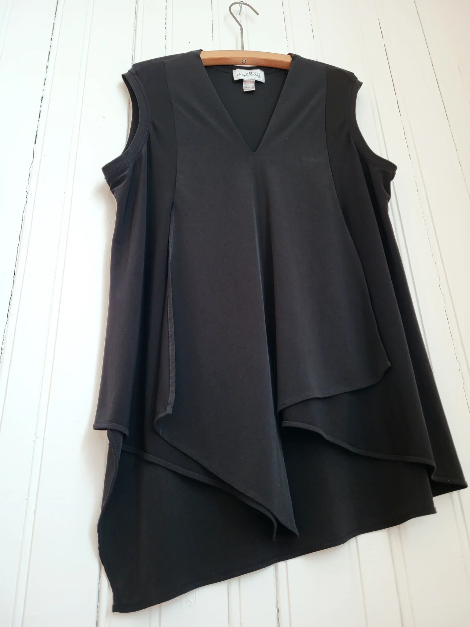 Featured image for Joseph Ribkoff Black Asymmetrical Sleeveless Tunic Top, Style 161060