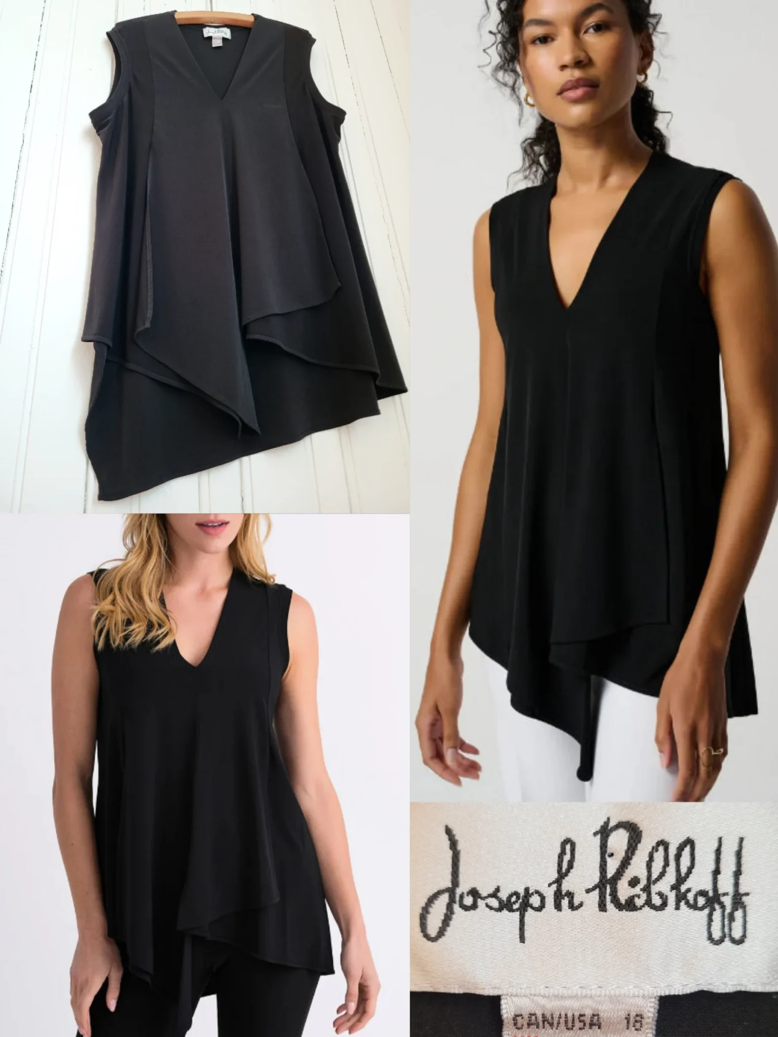 Image for Joseph Ribkoff Black Asymmetrical Sleeveless Tunic Top, Style 161060
