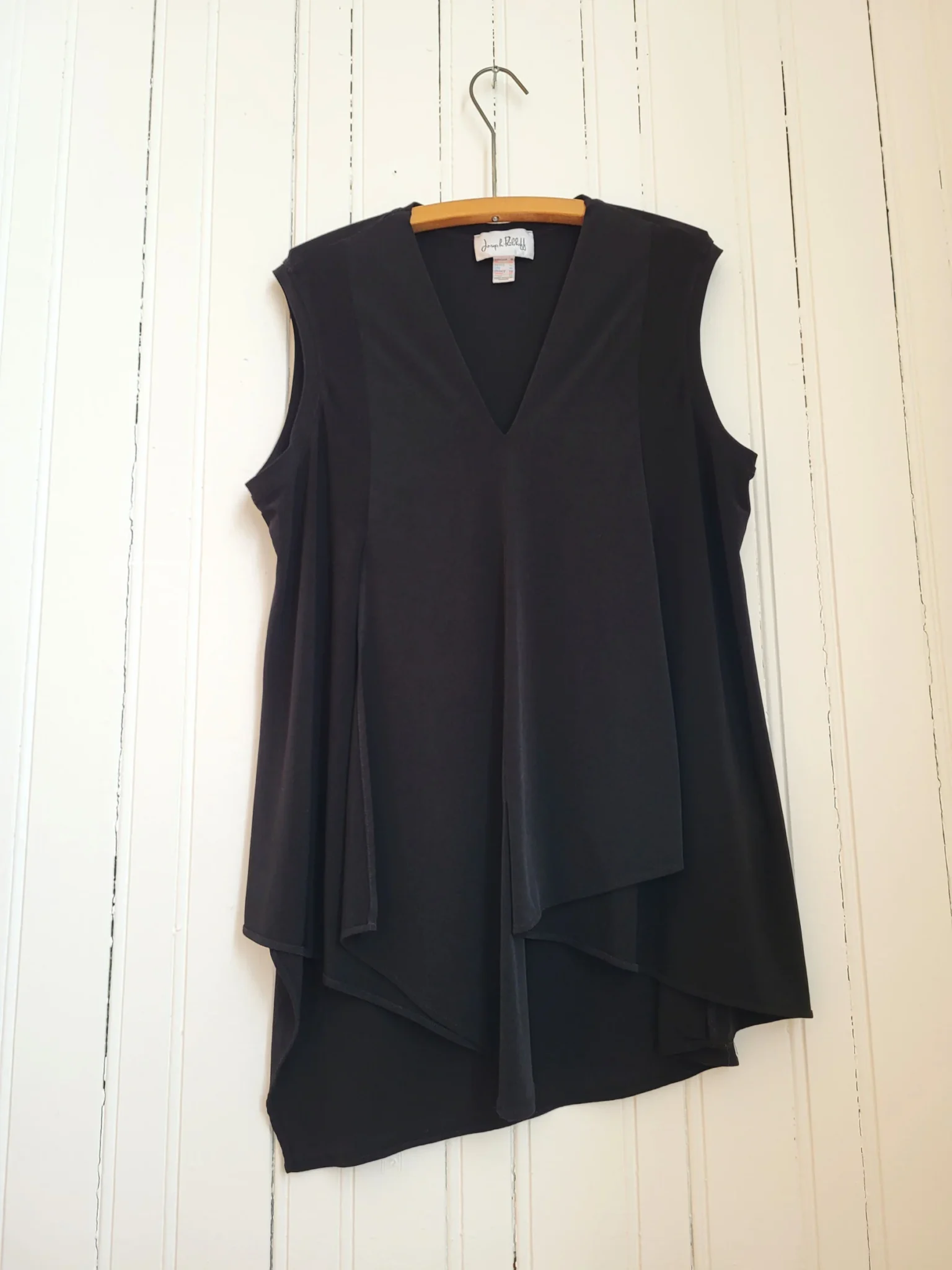Image for Joseph Ribkoff Black Asymmetrical Sleeveless Tunic Top, Style 161060