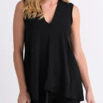 Thumbnail for Joseph Ribkoff Black Asymmetrical Sleeveless Tunic Top, Style 161060