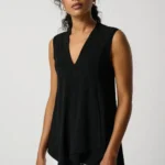 Thumbnail for Joseph Ribkoff Black Asymmetrical Sleeveless Tunic Top, Style 161060