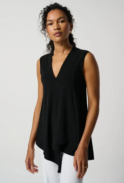 Image for Joseph Ribkoff Black Asymmetrical Sleeveless Tunic Top, Style 161060