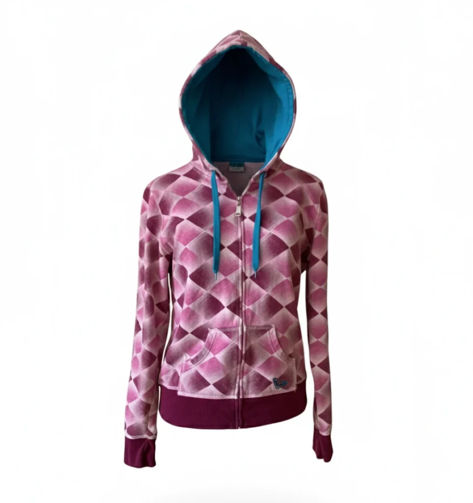 Featured image for Roxy Y2K Vintage Argyle Full Zip Hoodie – Pink, Burgundy & Teal – XL Jnr