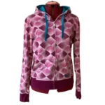 Thumbnail for Roxy Y2K Vintage Argyle Full Zip Hoodie – Pink, Burgundy & Teal – XL Jnr