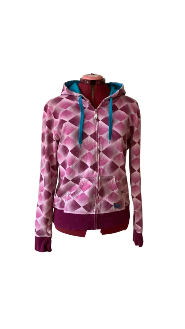 Image for Roxy Y2K Vintage Argyle Full Zip Hoodie – Pink, Burgundy & Teal – XL Jnr