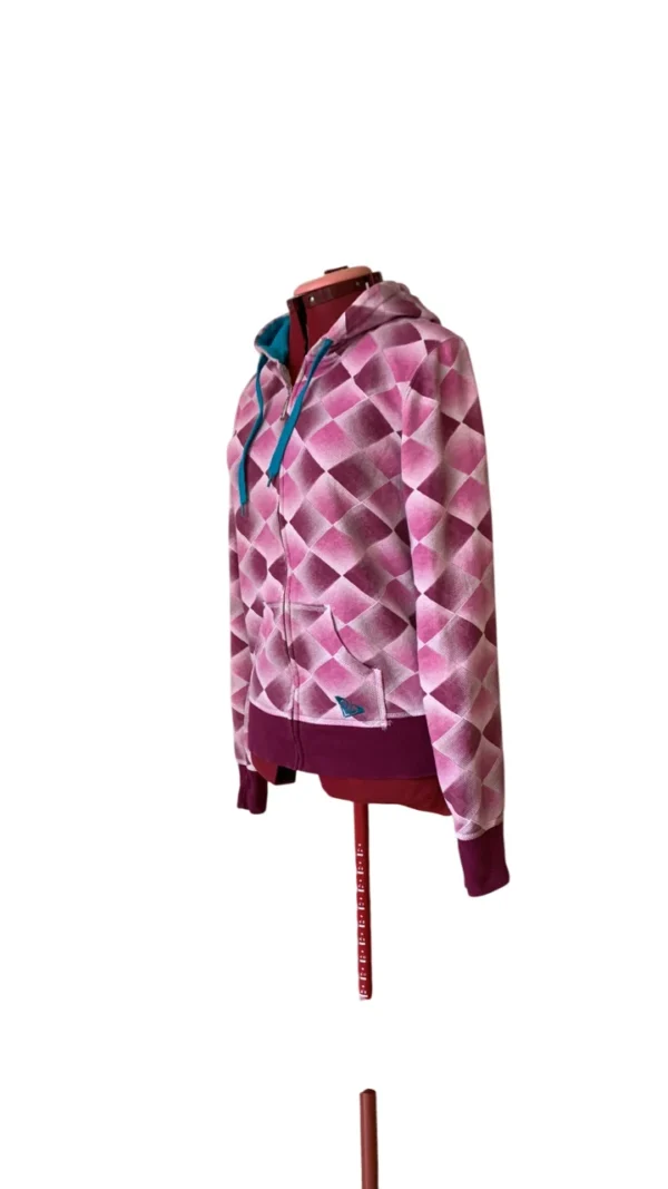 Image for Roxy Y2K Vintage Argyle Full Zip Hoodie – Pink, Burgundy & Teal – XL Jnr