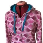 Thumbnail for Roxy Y2K Vintage Argyle Full Zip Hoodie – Pink, Burgundy & Teal – XL Jnr