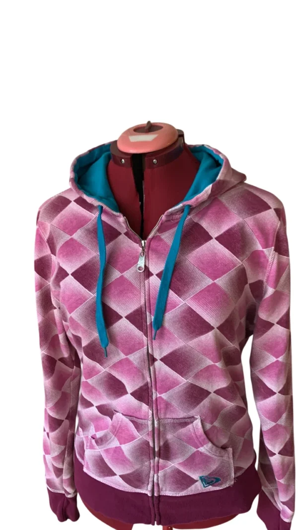 Image for Roxy Y2K Vintage Argyle Full Zip Hoodie – Pink, Burgundy & Teal – XL Jnr