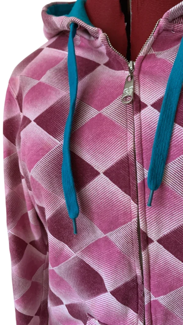 Image for Roxy Y2K Vintage Argyle Full Zip Hoodie – Pink, Burgundy & Teal – XL Jnr