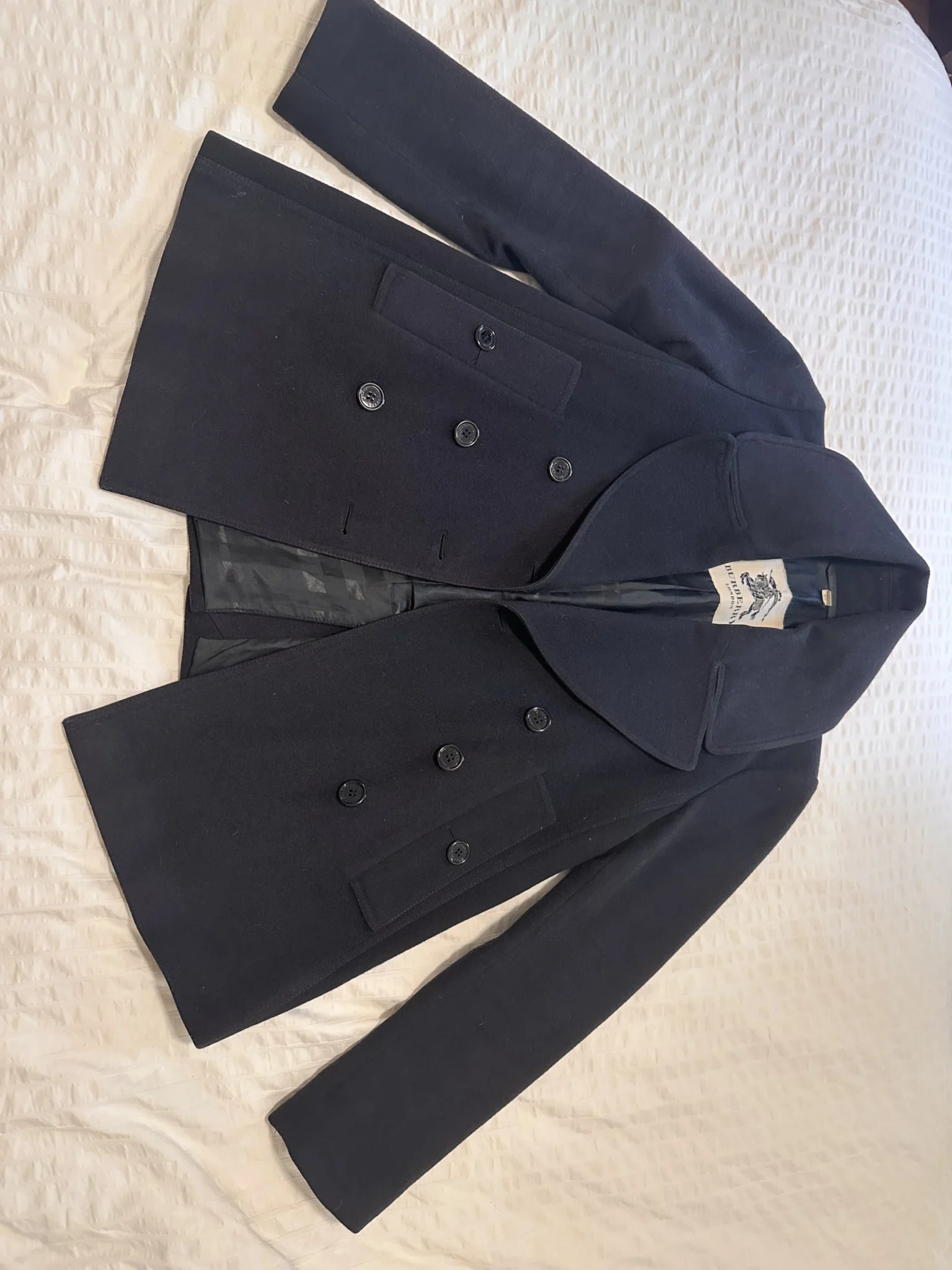 Image for Genuine Burberry London pea coat, virgin wool and cashmere, navy blue – US size 8