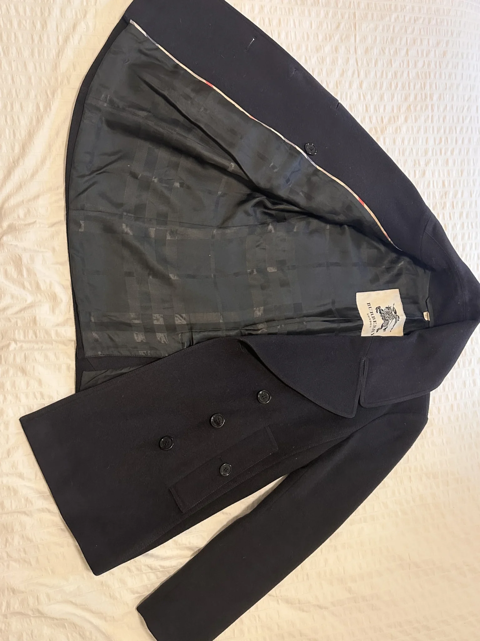 Image for Genuine Burberry London pea coat, virgin wool and cashmere, navy blue – US size 8
